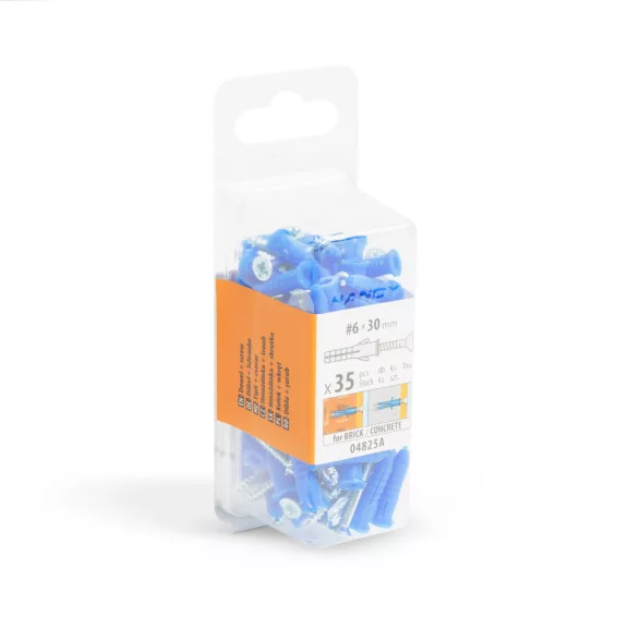 Tipli + csavar - 6 x 30 mm - 35 db / csomag Tipli + csavar - 6 x 30 mm - 35 db / csomag