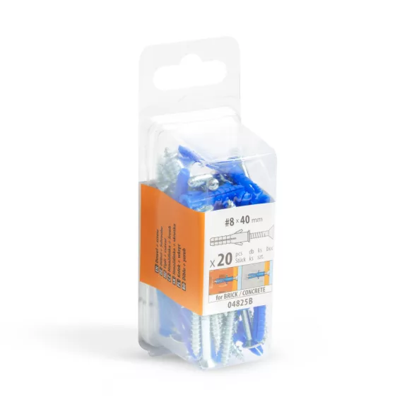 Tipli + csavar - 8 x 40 mm - 20 db / csomag Tipli + csavar - 8 x 40 mm - 20 db / csomag