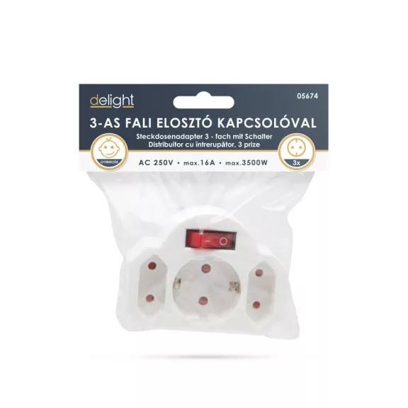 3-as fali elosztó - kapcsolóval 250 V • 16 A 3-as fali elosztó - kapcsolóval 250 V • 16 A