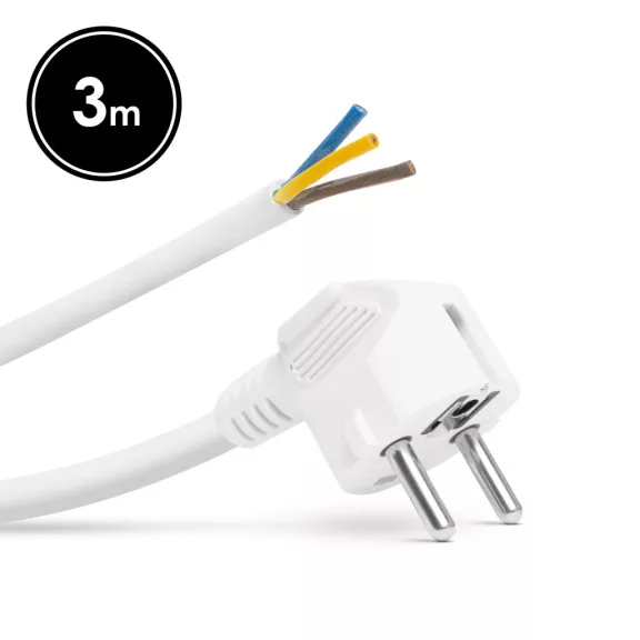 Hálózati szerelhető tápkábel dugóval - 3 m kábellel - 3 x 1,5 mm² - fehér Hálózati szerelhető tápkábel dugóval - 3 m kábellel - 3 x 1,5 mm² - fehér