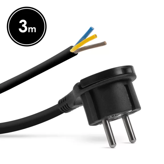 Hálózati szerelhető tápkábel dugóval - műanyag füllel - 3 m kábellel - 3 x 1,5 mm2 - fekete Hálózati szerelhető tápkábel dugóval - műanyag füllel - 3 m kábellel - 3 x 1,5 mm2 - fekete