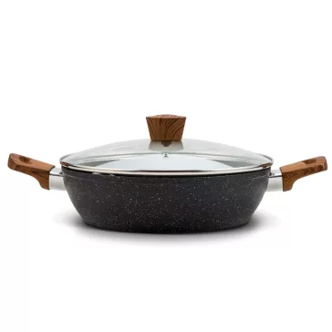   Nava 10-144-130 Nature tapadásmentes pecsenyesütő, kőbevonattal, hőálló fogantyú, üvegfedő, 28 cm