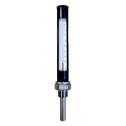 Ipari kis egyenes fémtokos hőmérő rozsdamentes benyúlóval 0-160°C 63mm