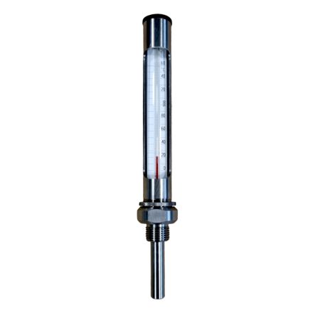 Ipari kis egyenes hőmérő teljes rozsdamentes fémtokkal 0-1160°C 63mm