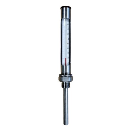Ipari kis egyenes hőmérő teljes rozsdamentes fémtokkal 0-160°C 100mm
