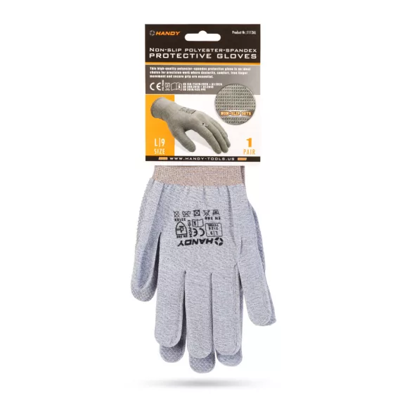 Csúszásmentes poliészter–spandex védőkesztyű - "L" - rugalmas, vékony, légáteresztő - 1 pár Csúszásmentes poliészter–spandex védőkesztyű - "L" - rugalmas, vékony, légáteresztő - 1 pár