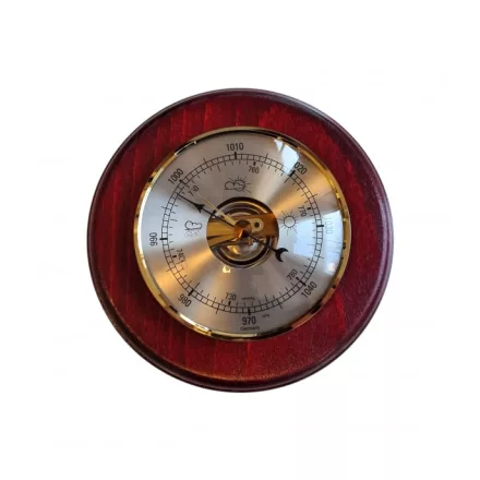 Barométer 3001 Mahagóni színű fa hátlapon.Teljes méret Ø 140 mm.Műszer Ø 95 mm..