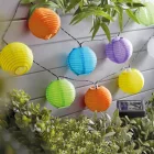 Szolár lampion fényfüzér - 10 db fehér lampion, hidegfehér LED - 2,5 m