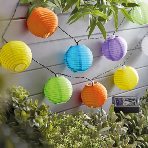 Szolár lampion fényfüzér - 10 db fehér lampion, hidegfehér LED - 2,5 m Szolár lampion fényfüzér - 10 db fehér lampion, hidegfehér LED - 2,5 m