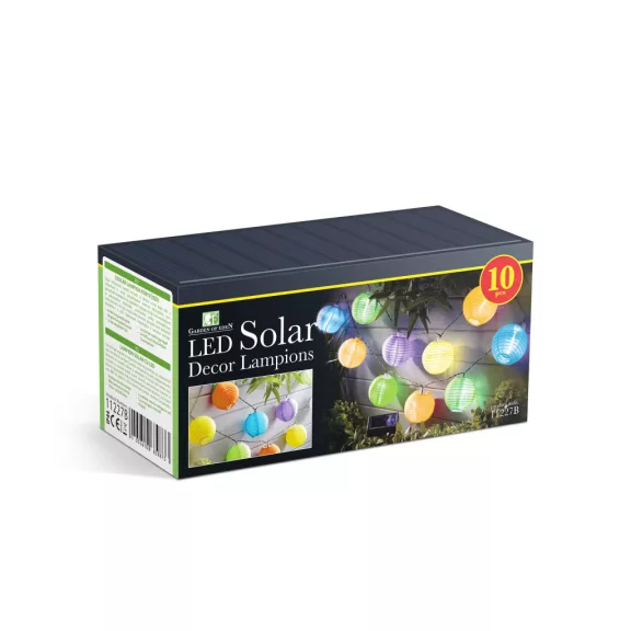 Szolár lampion fényfüzér - 10 db fehér lampion, hidegfehér LED - 2,5 m Szolár lampion fényfüzér - 10 db fehér lampion, hidegfehér LED - 2,5 m