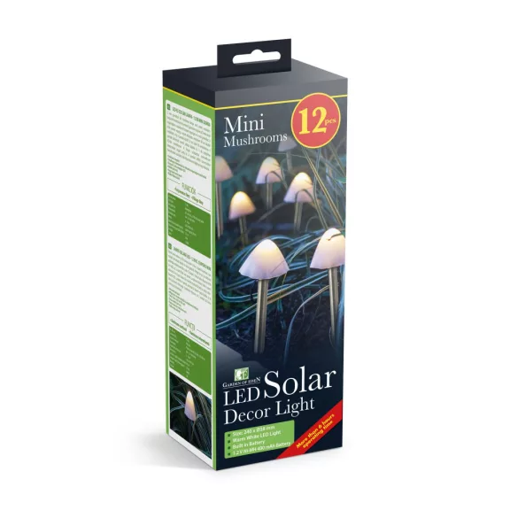 LED-es szolár lámpa - 12 db mini gomba - melegfehér - 28,5 cm x 4 m LED-es szolár lámpa - 12 db mini gomba - melegfehér - 28,5 cm x 4 m