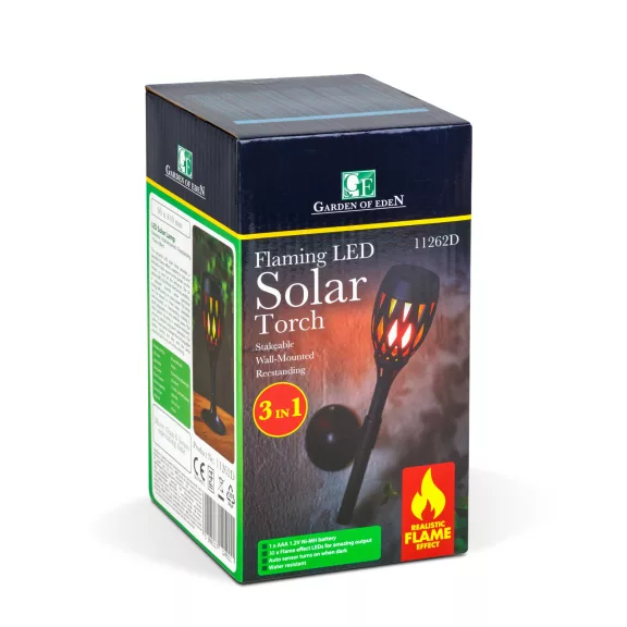 LED-es szolár lámpa - leszúrható / fali / szabadonálló - lángeffekt - 12 sárga LED - 90 x 410 mm LED-es szolár lámpa - leszúrható / fali / szabadonálló - lángeffekt - 12 sárga LED - 90 x 410 mm