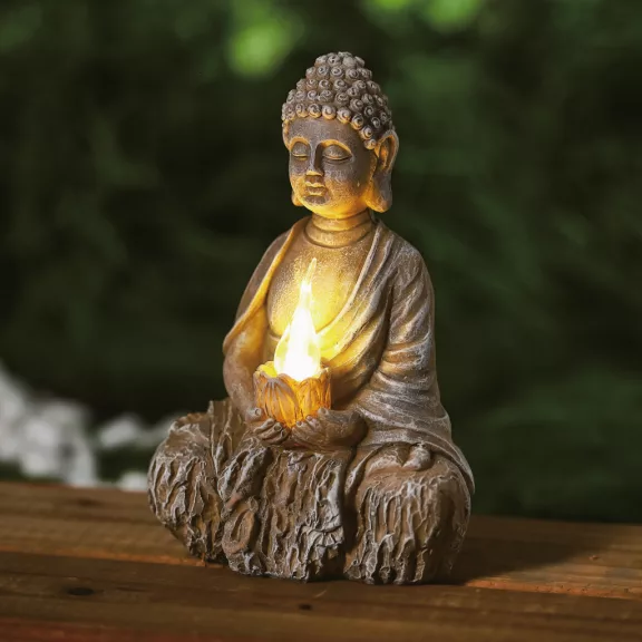 Szolár Buddha gyertyával - 1 melegfehér LED - 12,5 x 8,5 x 19 cm Szolár Buddha gyertyával - 1 melegfehér LED - 12,5 x 8,5 x 19 cm