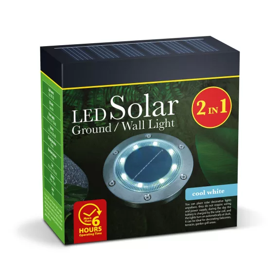 LED-es leszúrható / fali szolár lámpa - kör alakú - SMD LED - hidegfehér - 12 cm LED-es leszúrható / fali szolár lámpa - kör alakú - SMD LED - hidegfehér - 12 cm