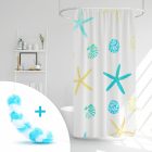 Zuhanyfüggöny szett fürdőpamaccsal - 3 féle - kék, zöld mintás - 180 x 180 cm