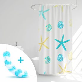   Zuhanyfüggöny szett fürdőpamaccsal - 3 féle - kék, zöld mintás - 180 x 180 cm