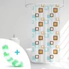 Zuhanyfüggöny szett fürdőpamaccsal - 3 féle - kék, zöld mintás - 180 x 180 cm