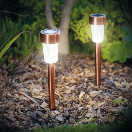LED-es kültéri szolár lámpa 190 x 45 mm fém, rozéarany