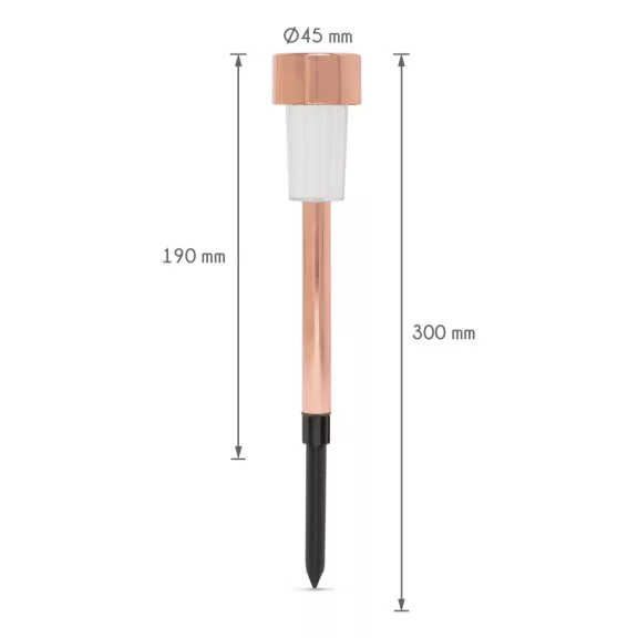 LED-es kültéri szolár lámpa 190 x 45 mm fém, rozéarany LED-es kültéri szolár lámpa 190 x 45 mm fém, rozéarany