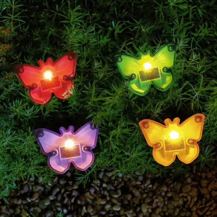 Leszúrható LED szolár - pillangók - színes - fekete - műanyag - 9 x 9 x 8,5 cm 4 féle