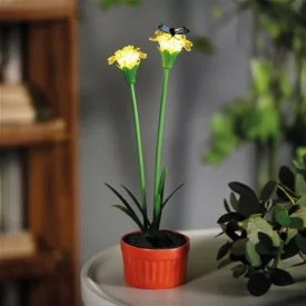   Szolár színes virág - 8 x 8 x 32 cm - 10 melegfehér LED - sárga