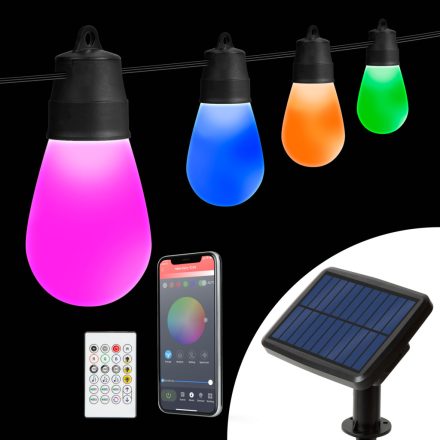 Smart szolár fényfüzér - 15 db RGBIC LED - 6,5 m - bluetooth