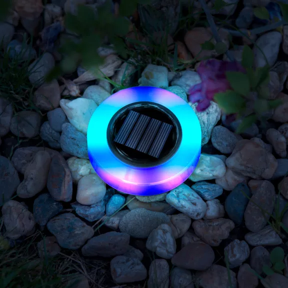 LED-es leszúrható szolár lámpa - kör alakú - RGB színes LED - 105 x 128 mm LED-es leszúrható szolár lámpa - kör alakú - RGB színes LED - 105 x 128 mm