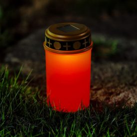   Leszúrható szolár mécses - pislákoló melegfehér LED - 7,3 x 20,5 cm - piros / fehér