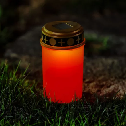 Leszúrható szolár mécses - pislákoló melegfehér LED - 7,3 x 20,5 cm - piros / fehér
