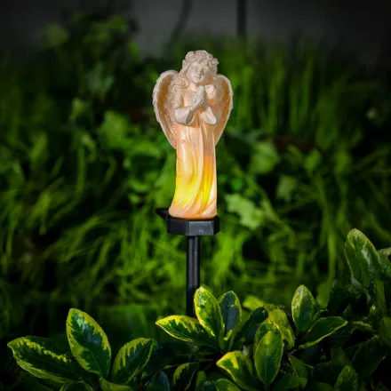 Szolár angyalka - madárral - 1 melegfehér LED - műgyanta - 48 x 11 x 6,5 cm