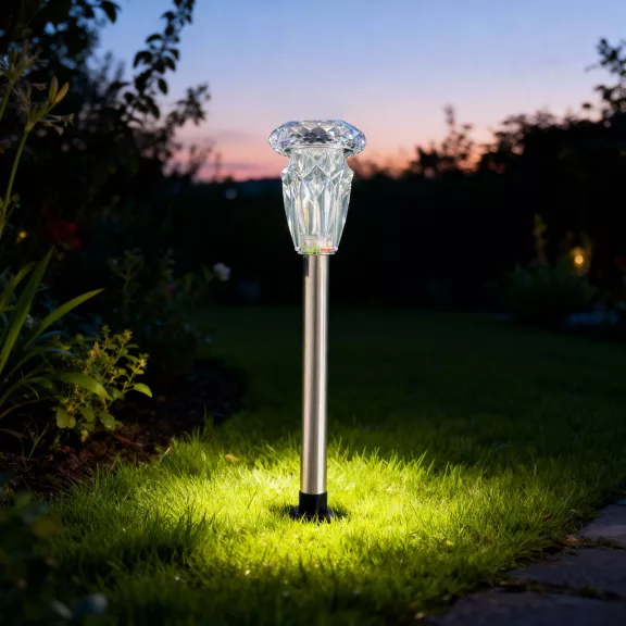 Leszúrható szolár lámpa - 1 x melegfehér - króm - 6 x 38,5 cm Leszúrható szolár lámpa - 1 x melegfehér - króm - 6 x 38,5 cm