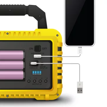   Multifunkciós kézi lámpa - szolár panel, USB-C - 6 világítási mód, 8 LED, 3600 mAh - 800 lumen