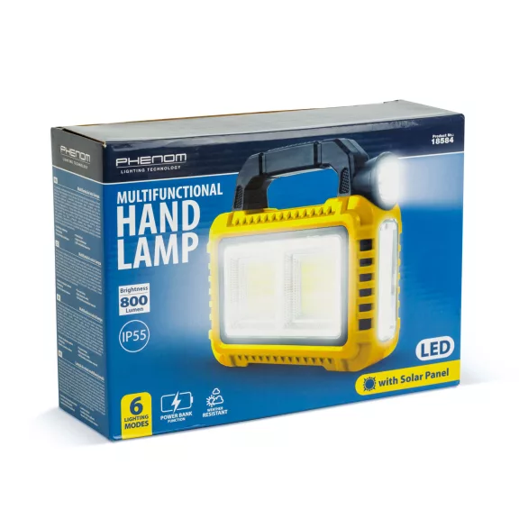Multifunkciós kézi lámpa - szolár panel, USB-C - 6 világítási mód, 8 LED, 3600 mAh - 800 lumen Multifunkciós kézi lámpa - szolár panel, USB-C - 6 világítási mód, 8 LED, 3600 mAh - 800 lumen