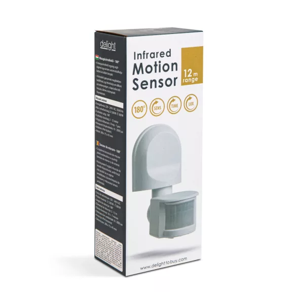 Mozgásérzékelő - 180° - max 12 m - max 1200W - IP44 Mozgásérzékelő - 180° - max 12 m - max 1200W - IP44