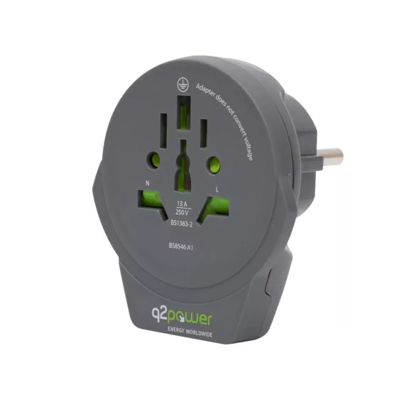 q2power 1.100110-TH utazóadapter, World to Europe USB, USB 5V 2.4A, max. 16 A, 250 V - 4000 W teljesítmény q2power 1.100110-TH utazóadapter, World to Europe USB, USB 5V 2.4A, max. 16 A, 250 V - 4000 W teljesítmény