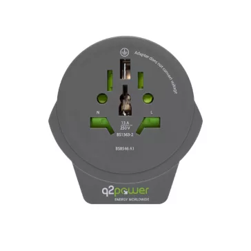   q2power 1.100110-TH utazóadapter, World to Europe USB, USB 5V 2.4A, max. 16 A, 250 V - 4000 W teljesítmény