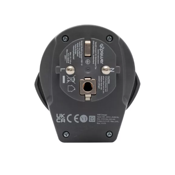 q2power 1.100110-TH utazóadapter, World to Europe USB, USB 5V 2.4A, max. 16 A, 250 V - 4000 W teljesítmény q2power 1.100110-TH utazóadapter, World to Europe USB, USB 5V 2.4A, max. 16 A, 250 V - 4000 W teljesítmény