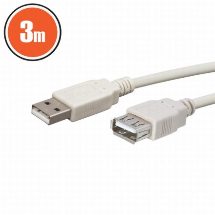 USB hosszabbító 3A aljzat - A dugó   3,0 m   Fehér