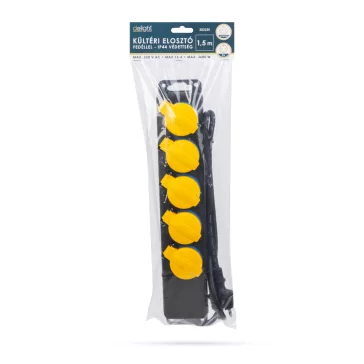   Kültéri elosztó fedéllel - 1,5 m - 5 x 230V - 3 x 1,5 mm2, gumi  - IP44