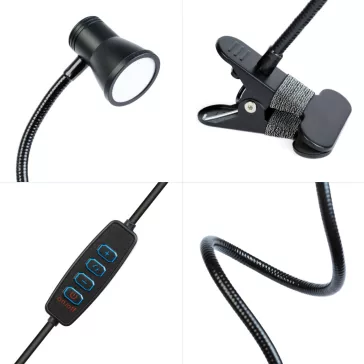   Flexibilis asztali lámpa - csipeszes - USB - állítható fényerő és színhőmérséklet - LED - fém