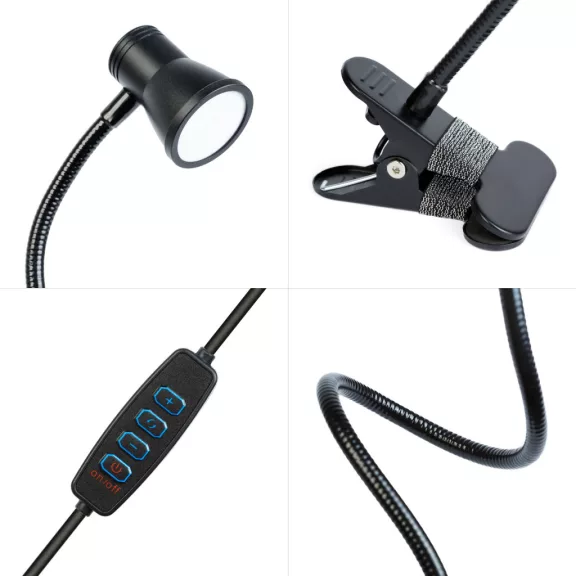 Flexibilis asztali lámpa - csipeszes - USB - állítható fényerő és színhőmérséklet - LED - fém Flexibilis asztali lámpa - csipeszes - USB - állítható fényerő és színhőmérséklet - LED - fém