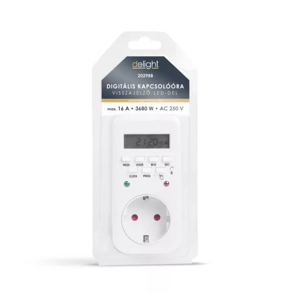 Digitális kapcsolóóra - visszajelző LED-del - 250V - 16A