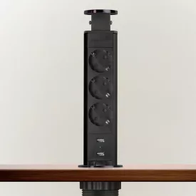 Rejtett elosztó 3-as + 2 USB szálcsiszolt titán fekete