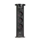 Motoros rejtett elosztó - fekete 3 x 250 V + USB-A, Type-C