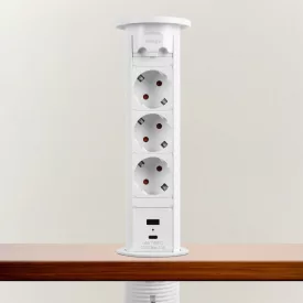 Motoros rejtett elosztó - fehér 3 x 250 V + 2 x USB
