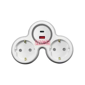 2-es elosztó dugalj, USB A+C