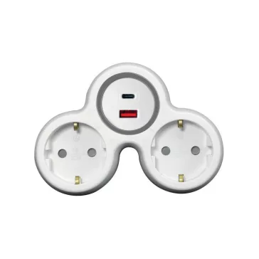 2-es elosztó dugalj, USB A+C