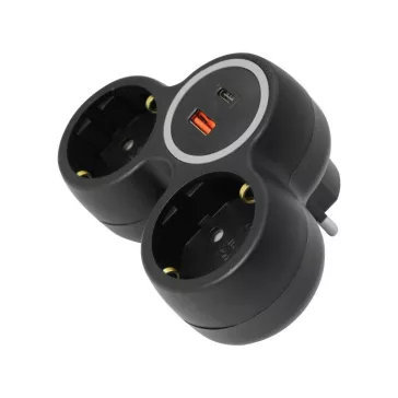 2-es elosztó dugalj, USB A+C