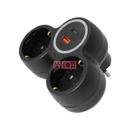 2-es elosztó dugalj, USB A+C