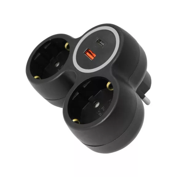 2-es elosztó dugalj, USB A+C 2-es elosztó dugalj, USB A+C